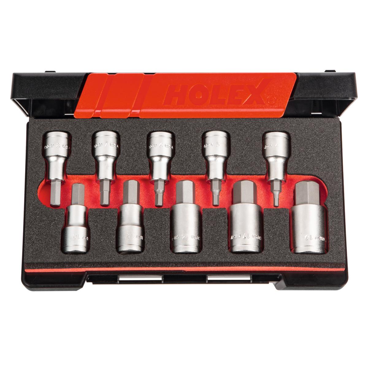 BỘ ĐẦU SOCKET LỤC GIÁC 10 CHI TIẾT ĐẦU VUÔNG 1/2 INCH HOLEX 639408 BỘ ĐẦU SOCKET LỤC GIÁC 10 CHI TIẾT ĐẦU VUÔNG 1/2 INCH HOLEX 639408